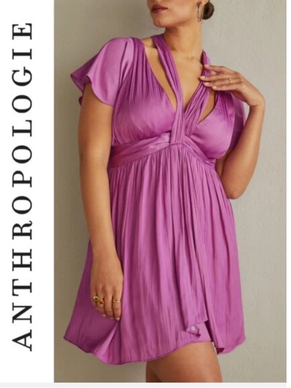 Anthropologie deep V magenta mini dress